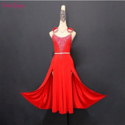 Latin Dance Competition Dress Adult Customize Children dance Costumes Luxury Rhinestone red dance Skirt Latin Dress