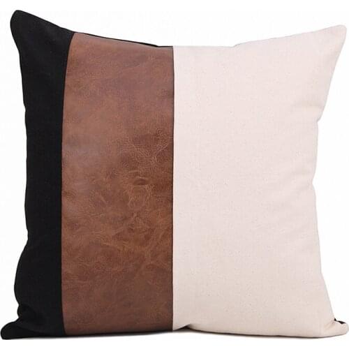 Brown Faux Leather Cotton Cushion Cover 45x45cm/35x50cm for Couch Bed Home Decoration Pillow Cover Modern Design