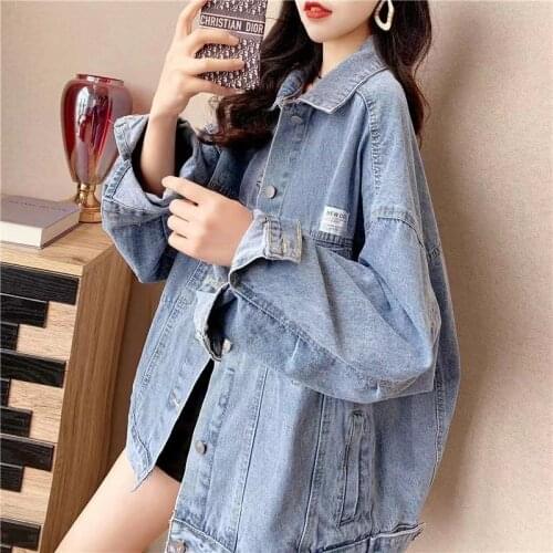 2021 Autumn Korean Big Size Women Jackets Pocket Loose Batwing Jackets Ladies Denim Single Breasted Coats Clothes Short Outwears
