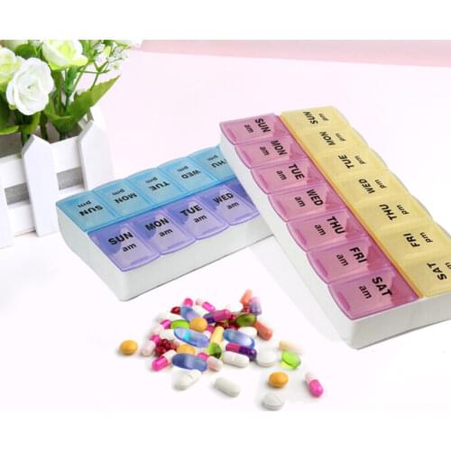 Hot selling 7 Day Pill Box With Clip Lids Medicine Organiser Tablet Storage Dispenser Weekly ,Free shipping