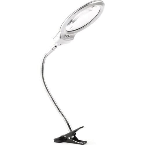 Metal Hose Magnifier 2.5X 107MM 5X 23MM LED Illuminating Magnifying Glass Desk Table Reading Lamp Light with Clamp Clip-on New