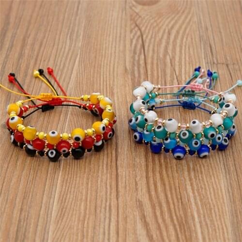 ORZTOON Fashion Boho Chic Glass Eyeball Bracelet For Women Crystal Adjustable Braided Rope Wrap Bracelets Female Jewelry Gift