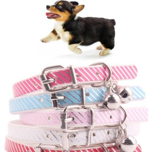 1 Pcs Fashionable Nylon Striped Dog Collar Adjustable Handmade Puppy Collars With Bell Outdoor Dog Cat Anti-Lost Collar Supplies