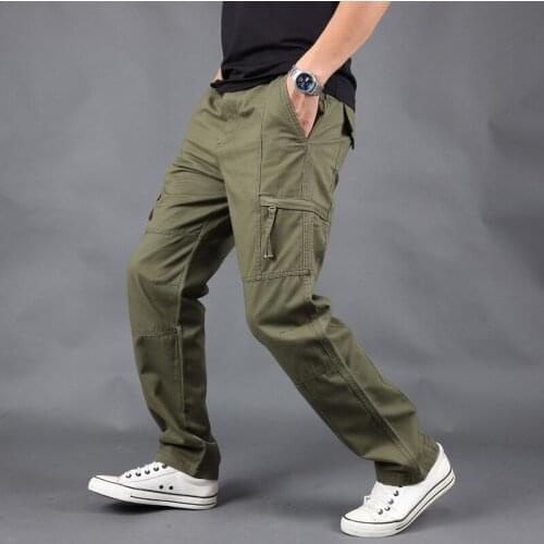 2022 Mens Autumn and Winter Outdoor Cargo Pants Straight Casual Multi-Pocket Work Pants