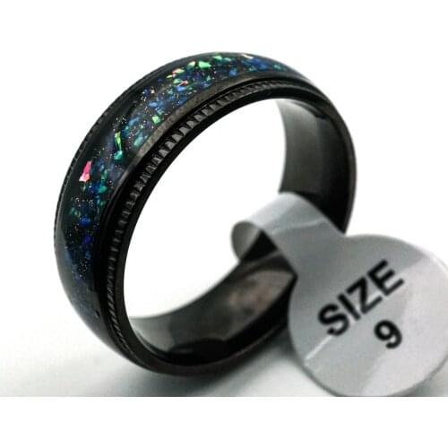 Male Fashion 8MM Black Ladder Edge Stainless Titanium Steel Ring Wedding Bands Gifts For Men