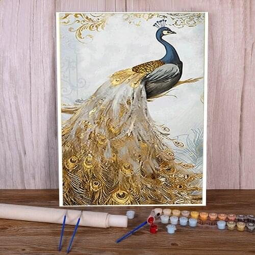 Animal Peacock Coloring By Numbers Painting Complete Kit Oil Paints 40*50 Canvas Painting Home Decor For Handicraft