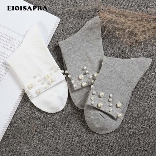 [EIOISAPRA]College Style Handmade Shiny Pearl Reto Socks Korean Princess Art Socks Women Japan Harajuku Fashion Calcetines Mujer