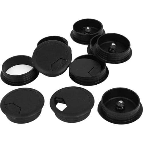 New 10 Pcs Round Plastic Computer Desk Cable Grommet Hole Cover 50mm Black