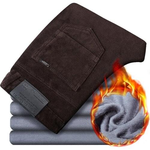 2021 Winter New Mens Corduroy Warm Casual Pants Classic Style Business Fashion Elasticity Slim Thicken Trousers Male Brand