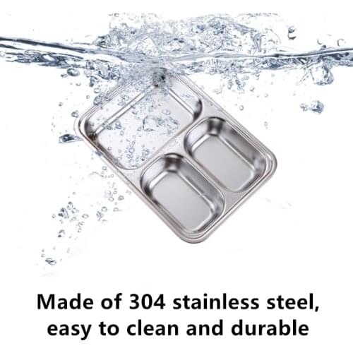 Dinner Plate 304 Stainless Steel Fast Food Plate Division Student Adult Separation Plate Three Grid Canteen