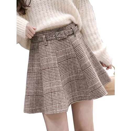 Autumn Winter Womens Plaid Bag Hip Skirt Fashion sweet Wool High Waist Short Skirt Femdle A-Line Skirt Mini Skirt Woman GD160