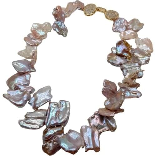 YYGEM Natural Top-drilled Fancy Cultured Freshwater Purple Keshi Pearl Choker Necklace 20"