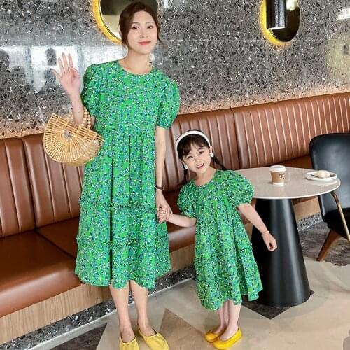 Mom And Daughter Dress Summer Loose Refreshing Korean Dresses for Kids Girls 2021 Plus Size Clothes Mommy and Me Onesie