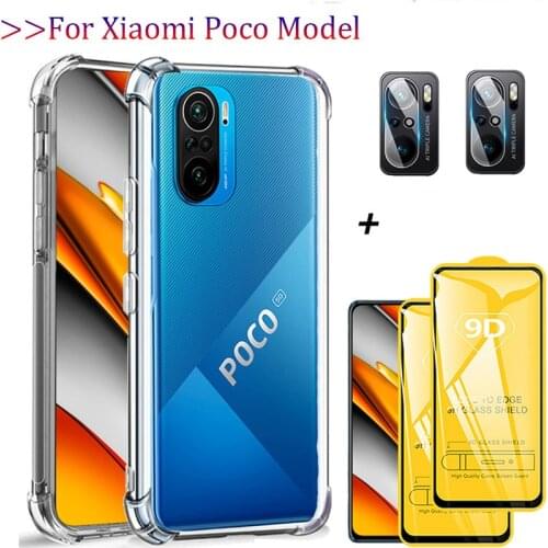 Transparent Silicone Cover Poco F3 Case+Glass,Shcokproof Phone Cases For Xiaomi Pocophone F3 Poco X3 Pro F 3 NFC Pocof3 Bumper