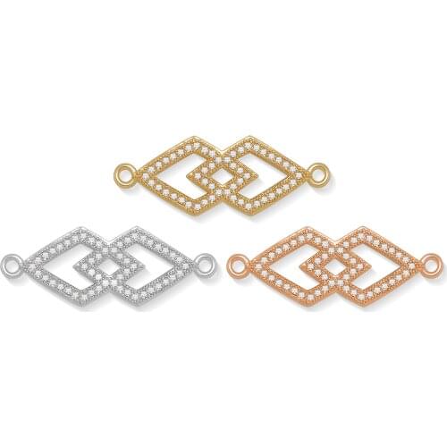 Shiny AAA Cubic Zirconia Crossed Prismatic Charm For Bracelet Necklace Makings 2021 Fashion CZ Geometry Brass Jewelry Findings