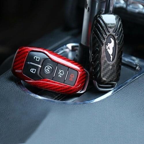 QHCP Genunie Carbon Fiber Auto Remote Smart Key Shell Case Cover 3/4/5 Buttons Key Bag For Ford Mustang 2015 up Free Shipping