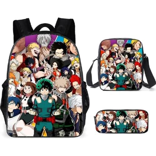 My Hero Academia Backpack Character Print MHA Cosplay Crossbody Bag Pencil Case Three Piece Anime Schoolbag Travelbag Teenagers