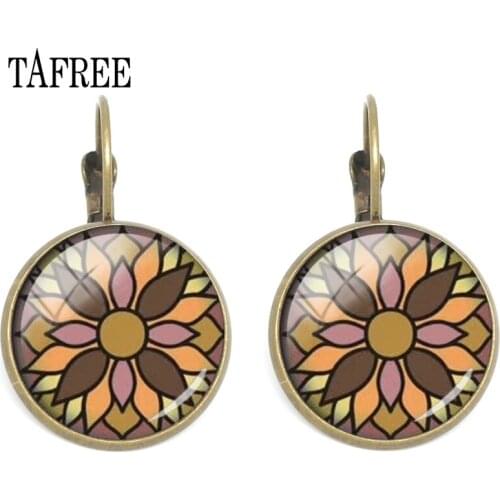 TAFREE Buddhism Mandala Clip Earring Vintage Krishna Mediterranean Tile Pattern Earring Chakra Zen Yoga Jewelry women gift HN322