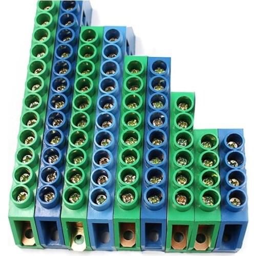 Blue White Green Bridge Design Zero Line 4-12 Pole Screw Brass Copper Grounding Strip Terminal Block Connector Earth And Neutral