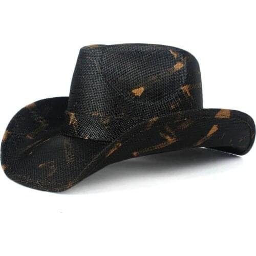 Women Men Straw Cowboy Hat Western Sombrero Hombre Hat Sun Cowboy Cap Beach Sun Hat With Windproof Rope