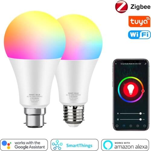 Zigbee E27 B22 Smart Light Bulb Dimmable APP Tuya Control Smart Bulb Work With Google Home Alexa RGB+White+Warm White Led Lamp