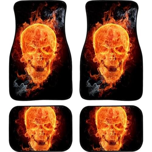 Universal Fit Front/Rear 4 Piece Full Set Cool Fire Skull Print Custom Design Carpet Car SUV Truck Floor Mats Doormat 2020 New
