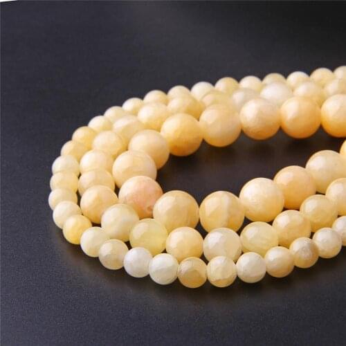 Yellow Topazes Jades Stone Beads Smooth Round Loose Beads 6/8/10/12MM Fit Diy Handmade Fashion Jewelry Making