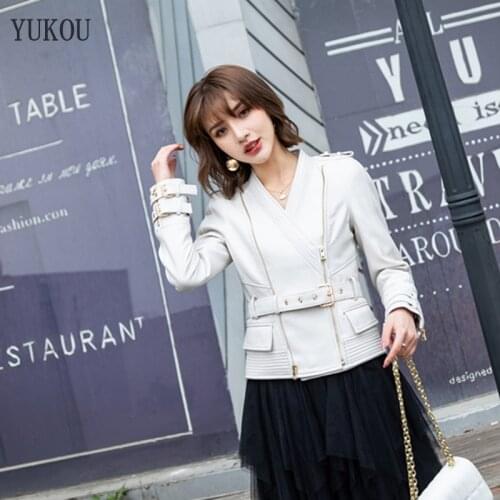 Woman Coats Natural 100% Sheepskin Leather Jackets Female Motorcycle Leather V-Neck Clothing Sheepskin Leather Short Ladies