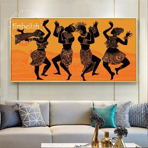 1 Pieces Large Fashion Wall Artworks For Modern Home Decor African Woman Dancing Posters For Living Room HD Canvas Oil Painting