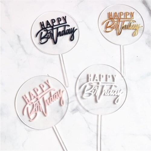 1pc Happy Birthday Cake Topper Acrylic Round Transparent Cupcake Top Decoration Birthday Party Baking Supplies