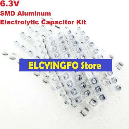 140Pcs/Lot 9values 22uF-1500uF 6.3V 47uF 100uF 220uF 330uF 470uF 1000uF SMD Aluminum Electrolytic Capacitor Assorted Kit