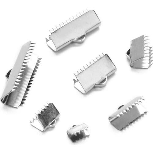 20pcs/lot 6/8/10/13/15/20/25mm Stainless Steel End Fastener Hook crimp Clasps Connectors Flat Leather Cord For Jewelry Making