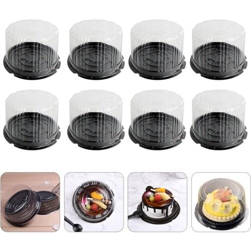 20PCS Bakery Round Shape Plastic Cake Boxes Cheese Mousse Packing Boxes (Black)