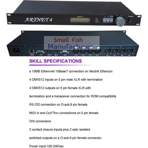 2019 Artnet 4 10MB Ethernet 10BaseT connection on Neutrik Ethercon 4 DMX Input Output 5pin XLR Connectors Professional Equipment