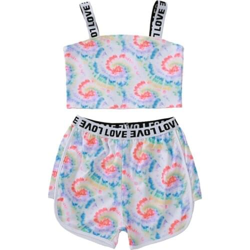 2021 Fashionable Girls Two-piece Suit Letter Print Sleeveless Sling Tops and Shorts for Birthday Party Vacation Hot Sale