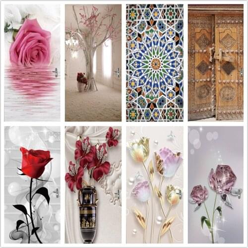 3D Flower Door Sticker for Girl Rooms 2pcs/set Vinyl Self-adhesive Waterproof Removable Wallpaper Home Design Poster deurposter