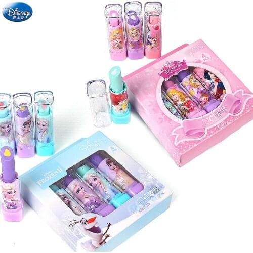 4PCS/set Disney ice snow princess lipstick eraser cute cartoon lipstick modeling girl primary school students rubber stationery