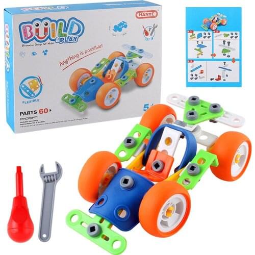60PCS New Children Stacking Puzzle Toy Non-Innovative Engineering Car Non-toxic Innovative DIY Manual Assembling Disassembly Car