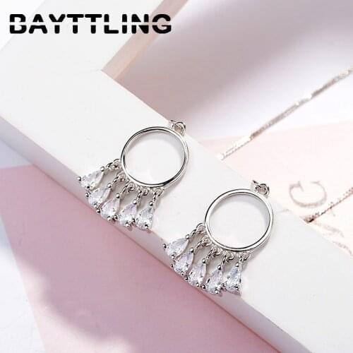 BAYTTLING New 925 Sterling Silver 123MM Exquisite Round Zircon Long Drop Earrings For Women Fashion Wedding Party Jewelry Gifts