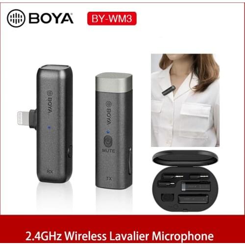 BOYA BY-WM3 2.4G Wireless Mini Microphone for iPhone Lightning Android Type-C 3.5mm Smartphone DSLR Camera Desktop Laptop PC Mic