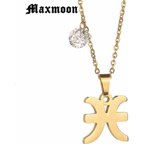 Maxmoon Pisces Necklace Signs 12 Star Zodiac Constellation Necklace Horoscope Astrology Disc Starry Sky Galaxy Necklaces