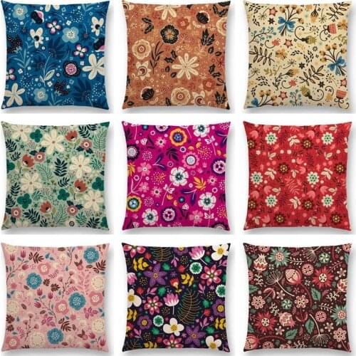 Lovely Floral Pattern Cushion Cover Colorful Blossoms Meadow Flourish Flowers Sofa Throw Pillow Case Home Decoration 45x45cm