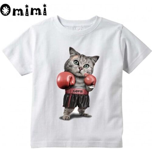 Children Puglism Strong Boxer Cat/Dog Design T-shirts Boys/Girls Summer White T shirts Kid Clothing Toddler Short Sleeve Tops