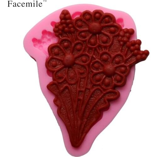 Facemile Lovely Beautiful Flower Bouquet Fondant Silicone Mold Kitchen Accessories Cake Decorating Gift 50-263