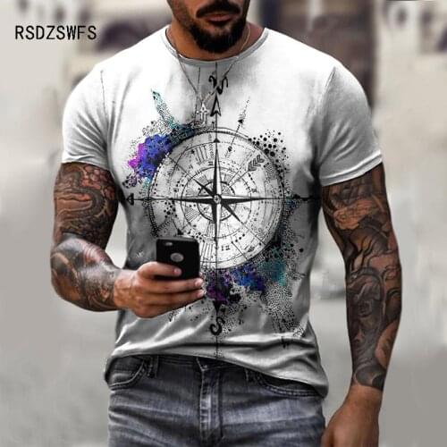 Summer 3D Print Compass Men T Shirt Hip Hop Style Oversize Male Street T Shirts Cross Pattern Short Sleeve Clothing Unisex Tees