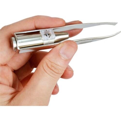 Hot sale LED Light Stainless Steel Tweezers Safe Anti-static Nail Face eyelashes Tweezer Eyelash Eyebrow Remover Makeup tools