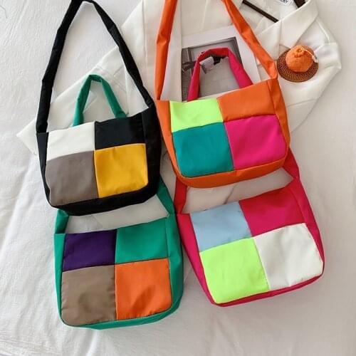 Canvas bag 2021 summer new color candy shopping bags square stitching one-shoulder large-capacity underarm bag