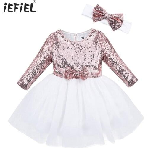 IEFiEL Kids Dresses for Girls Mesh Shiny Sequined Long Sleeves Teenage Party and Wedding Dress Vestidos Formal Princess Dress