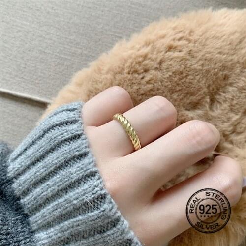 925 Sterling Silver Rings For Women Opening Adjustable Gold Solid Color Hip-Hop Couple Boy Girl Gift Personality Fashion Jewelry