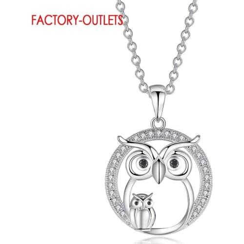 Genuine 925 Sterling Silver Necklace For Women Girls With Lovely Owl Pattern Pendant AAA Grade Sparkling Crystal Necklace